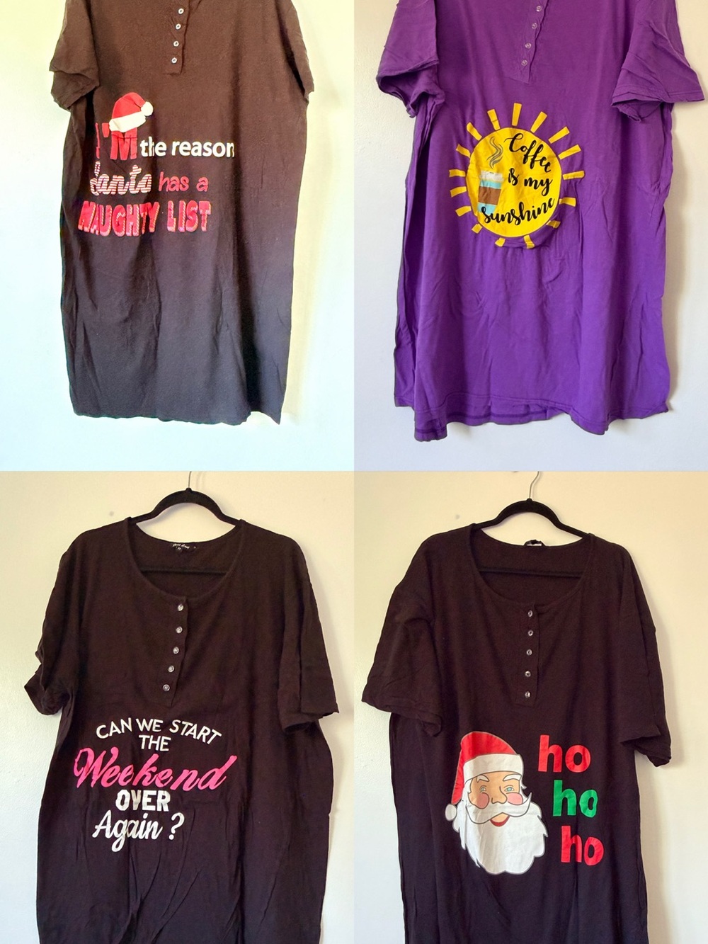 Just Love Black & Purple Holiday Graphic Henley Pajama Tops/Dresses Size 2X